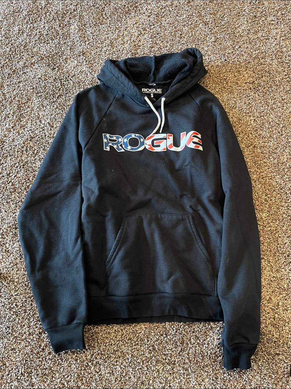 Rogue Men's Black Crewneck Hoodie with American Flag Logo